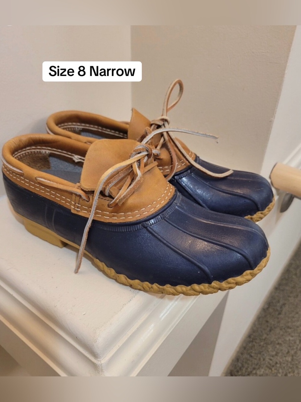 L.L. Bean Women’s Bean Boots, Rubber Mocs, Size 8 Narrow, Navy Blue, Made in USA